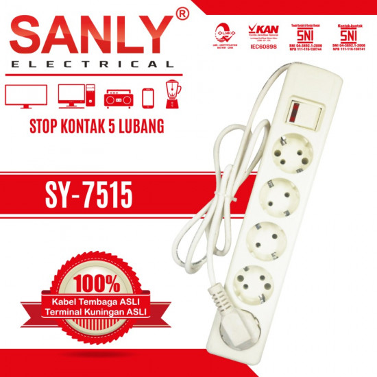 Stop kontak SANLY 5 Lubang + switch dan kabel 6.0M