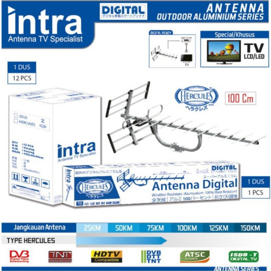 Antena TV Outdoor Digital Intra Hercules 100 cm + Free Kabel 13 Meter