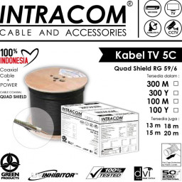 Kabel Antena Tv 100Meter+ Jack Tv 5C Rg6 Coaxial Intracom